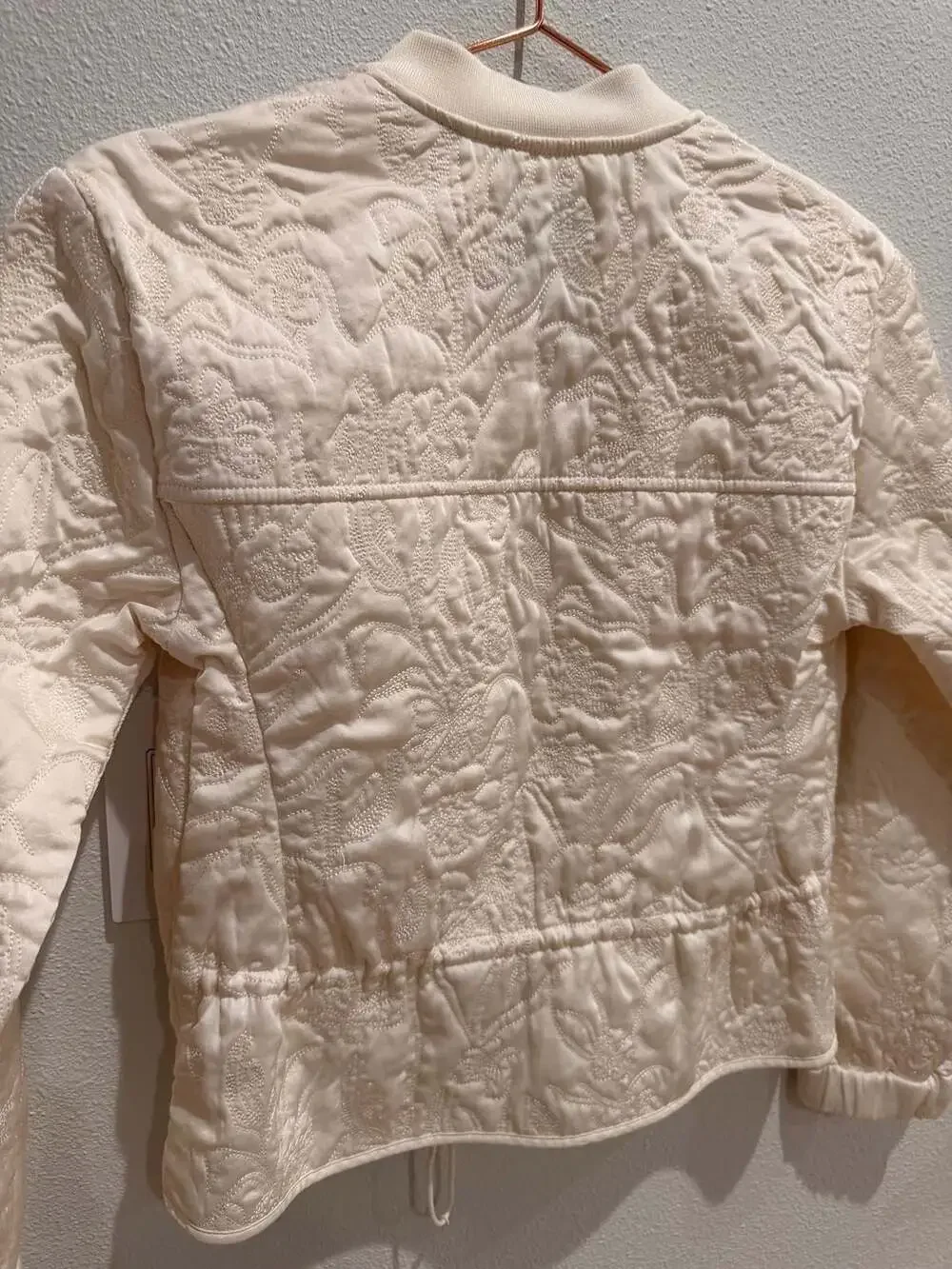 Little Moon Ivory Floral Embroidered Quilted Snap Bomber Jacket